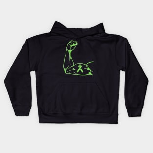 Flexed arm with a light Green Awareness Ribbon Kids Hoodie